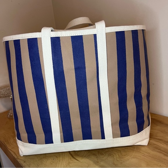 KULE The All Over Striped Tan, Navy Canvas Tote - Picture 2 of 10